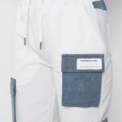 Woman Trousers Denim Patch Cargo Pants - White CARGO PANTS & JOGGERS