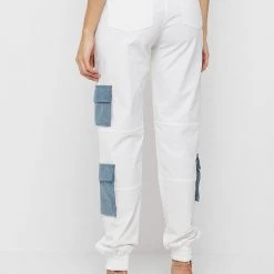 Woman Trousers Denim Patch Cargo Pants - White CARGO PANTS & JOGGERS