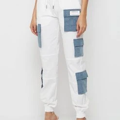 Woman Trousers Denim Patch Cargo Pants - White CARGO PANTS & JOGGERS