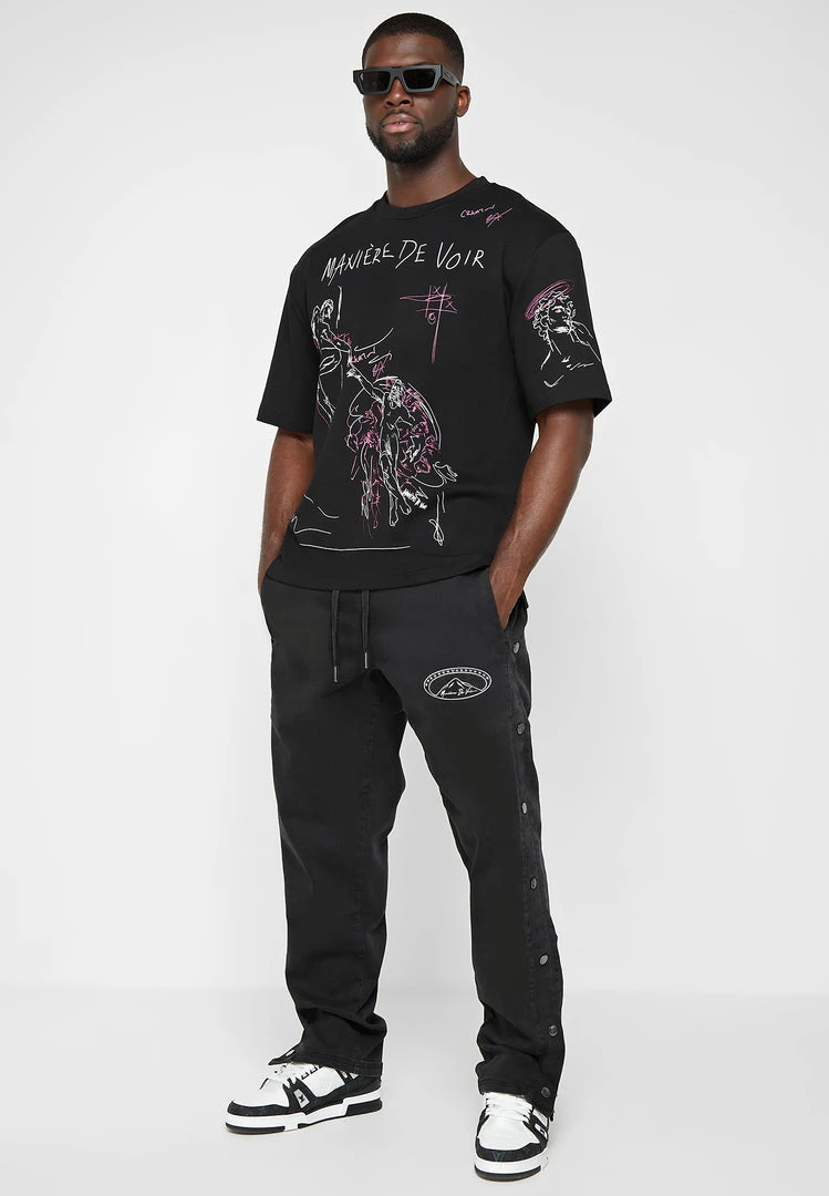 Man Denim Denim Popper Cargo Pants - Washed Black