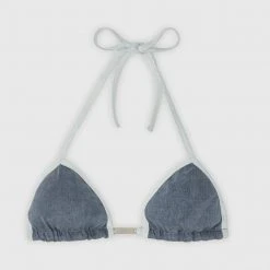 Woman Swim SWIMWEAR Denim Triangle Bikini Top - Mid Blue