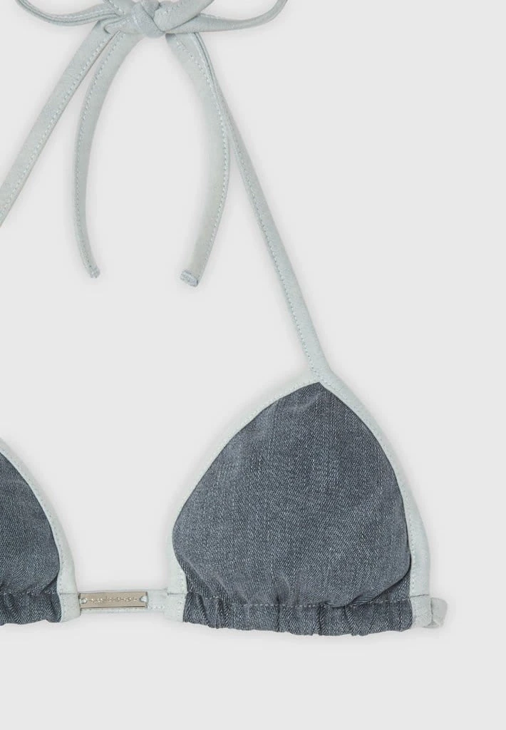 Woman Swim SWIMWEAR Denim Triangle Bikini Top - Mid Blue