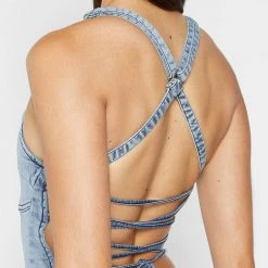 Woman Jumpsuits Denim Unitard - Mid Blue