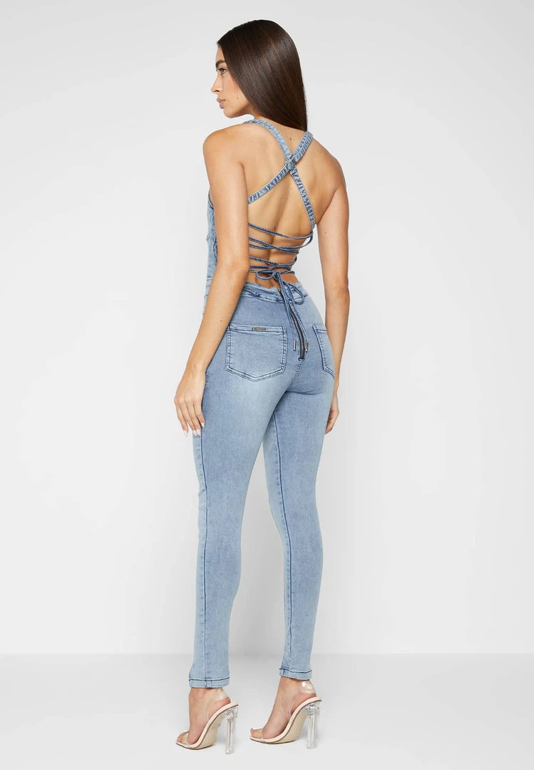 Woman Jumpsuits Denim Unitard - Mid Blue