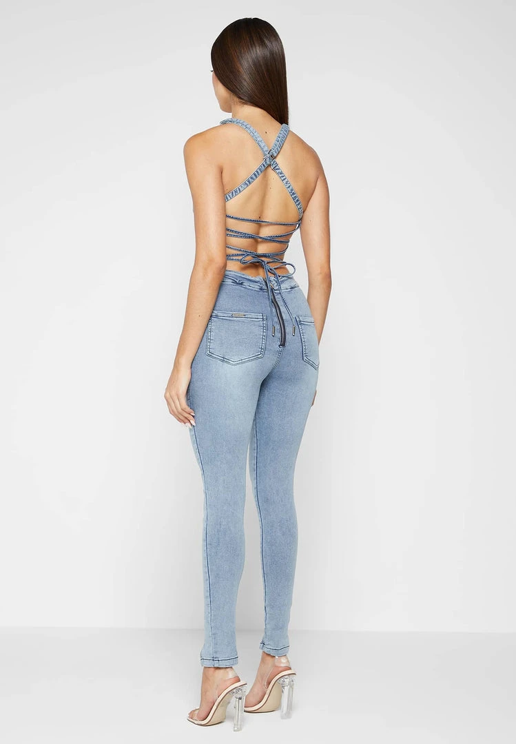 Woman Jumpsuits Denim Unitard - Mid Blue