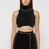 Woman Tops Detachable Chain Ribbed Velour Top - Black TOPS & T SHIRTS