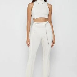 Woman Tops Detachable Chain Ribbed Velour Top - Off White TOPS & T SHIRTS