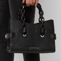Woman Accessories Dipped Handle Vegan Croc Tote Bag - Black