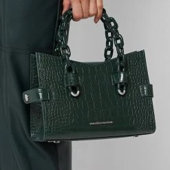 Woman Accessories Dipped Handle Vegan Croc Tote Bag - Forest Green