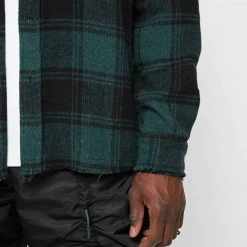 Man Shirts Distressed Check Overshirt - Forest Green