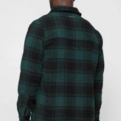 Man Shirts Distressed Check Overshirt - Forest Green
