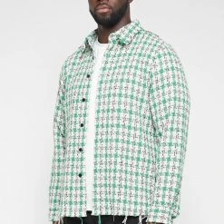 Man Shirts Distressed Check Shirt - Green