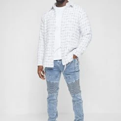 Man Shirts Distressed Check Shirt - White