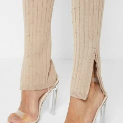 Woman Jumpsuits Distressed Knitted Cut Out Jumpsuit - Taupe JUMPSUITS & PLAYSUITS