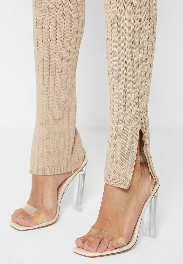 Woman Jumpsuits Distressed Knitted Cut Out Jumpsuit - Taupe JUMPSUITS & PLAYSUITS