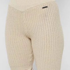 Woman Shorts Distressed Knitted Cycling Shorts - Beige
