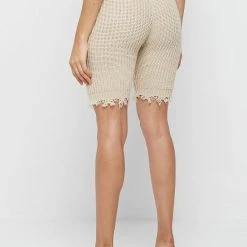 Woman Shorts Distressed Knitted Cycling Shorts - Beige