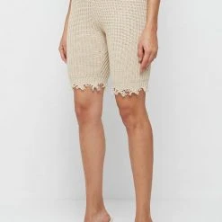 Woman Shorts Distressed Knitted Cycling Shorts - Beige