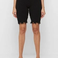 Woman Shorts CO-ORDS Distressed Knitted Cycling Shorts - Black