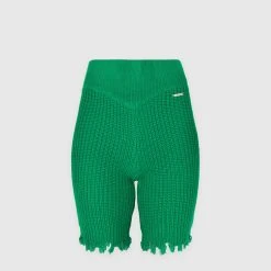 Woman Shorts Distressed Knitted Cycling Shorts - Green CO-ORDS