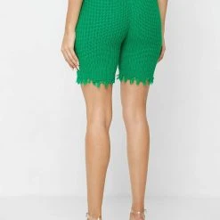 Woman Shorts Distressed Knitted Cycling Shorts - Green CO-ORDS