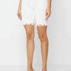 Woman Shorts Distressed Knitted Cycling Shorts - White