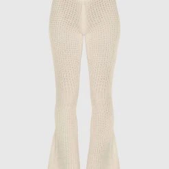 Woman Trousers Distressed Knitted Fit And Flare Trousers - Beige