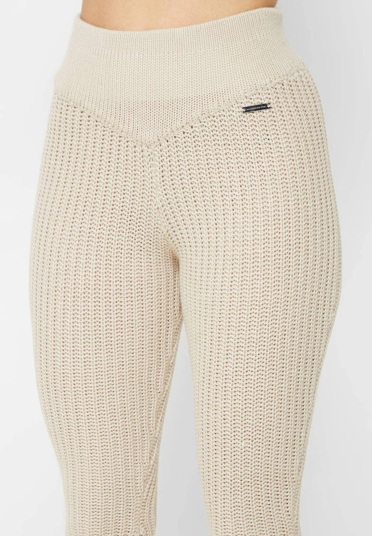 Woman Trousers Distressed Knitted Fit And Flare Trousers - Beige