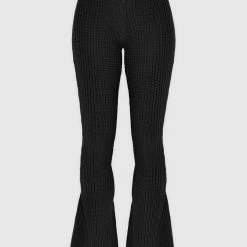 Woman Trousers Distressed Knitted Fit And Flare Trousers - Black