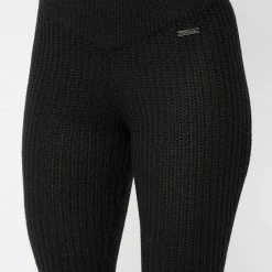 Woman Trousers Distressed Knitted Fit And Flare Trousers - Black