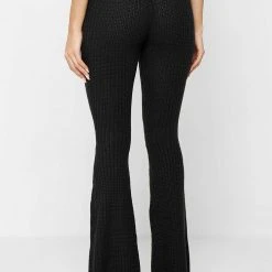 Woman Trousers Distressed Knitted Fit And Flare Trousers - Black