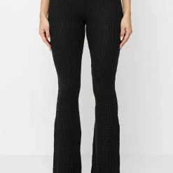 Woman Trousers Distressed Knitted Fit And Flare Trousers - Black