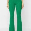 Woman Trousers Distressed Knitted Fit And Flare Trousers - Green