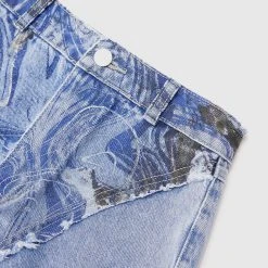 Woman Denim JEANS Distressed Marble Denim Shorts - Blue