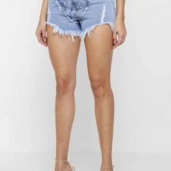Woman Denim JEANS Distressed Marble Denim Shorts - Blue