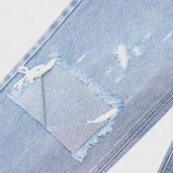 Woman Denim Distressed Relaxed Fit Mom Jeans - Blue