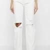 Woman Denim Distressed Relaxed Fit Mom Jeans - Off White