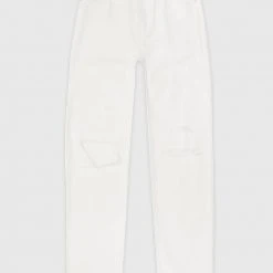 Woman Denim Distressed Relaxed Fit Mom Jeans - Off White