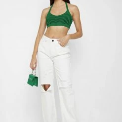 Woman Denim Distressed Relaxed Fit Mom Jeans - Off White