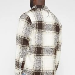 Man Shirts Distressed Textured Check Shirt - Beige