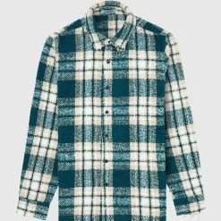 Man Shirts Distressed Textured Check Shirt - Green