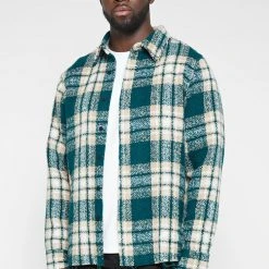 Man Shirts Distressed Textured Check Shirt - Green