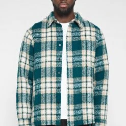 Man Shirts Distressed Textured Check Shirt - Green