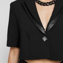 Woman Jackets Double Lapel Cropped Blazer - Black