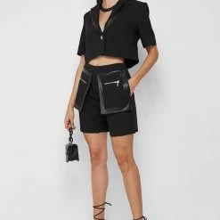 Woman Jackets Double Lapel Cropped Blazer - Black