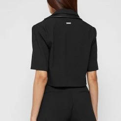 Woman Jackets Double Lapel Cropped Blazer - Black