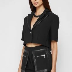 Woman Jackets Double Lapel Cropped Blazer - Black