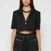 Woman Jackets Double Lapel Cropped Blazer - Black