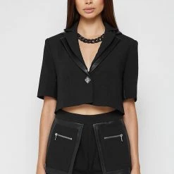 Woman Jackets Double Lapel Cropped Blazer - Black