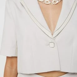 Woman Jackets Double Lapel Cropped Blazer - Stone